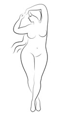 Silhouette of a figure of a slim naked woman. The girl is standing. A lady full of beautiful and sexy. Vector illustration.