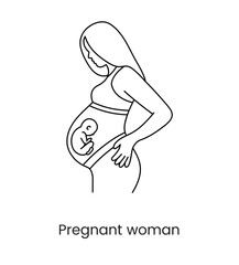 Pregnant woman line icon in vector, illustration of a woman and a child.