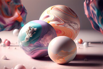 Abstract background with marble spheres, marble texture in soft pastel colors. Gen Art