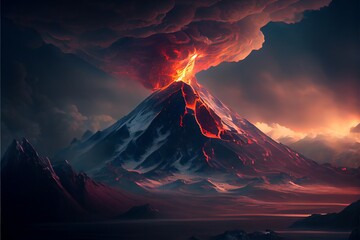 Fototapeta na wymiar Erupting volcano with lava. Generative AI