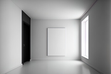 A contemporary minimalist room with an empty wall. mock up for an illustration. Generative AI