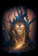 Generative AI abstract render of a Halloween jack-o'-lantern