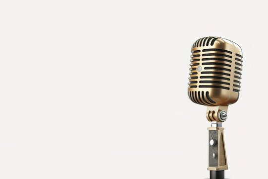 Retro Gold Microphone On Stand Isolated On White Background Generative AI