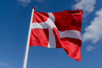Fototapeta na wymiar Flag. Flag of the Kingdom of Denmark. Close-up.
