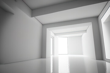 futuristic clean white room in abstraction. Backlight view of the night. background in architecture. and. Generative AI
