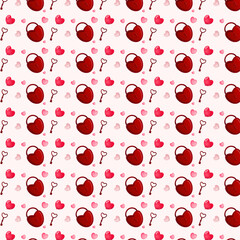 Cartoon seamless pattern with heart-shaped lock and key. Romantic digital paper for wedding invitations, greeting cards, scrapbooking, print, gift wrap. Valentine's day. Wallpaper, print, fabric 