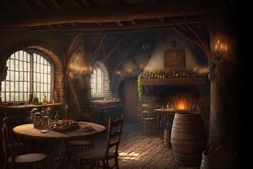 Fotobehang Medieval tavern interior, concept art © vvalentine