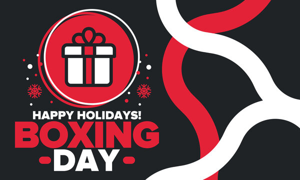 Boxing Day. Day after Christmas Day, when gifts are given! This holiday is associated with shopping and sporting events. Celebrated annually in the Great Britain on December 26th. Vector illustration