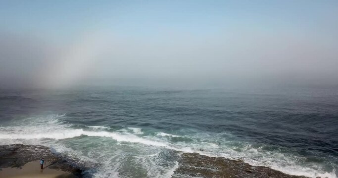 Atmospheric Rainbow over the Ocean with Fisherman at the La Jolla Tide Pools