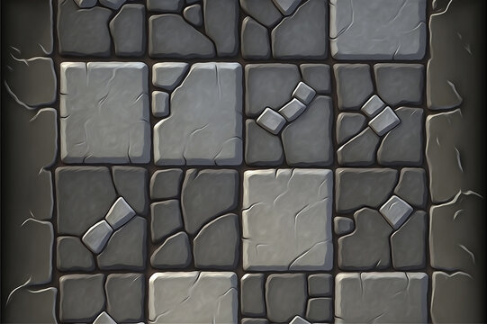 Paved Road Pattern Illustration Perfect For Video Game Design. Grey Rock Paved Ground Texture. Game Asset. Generative AI