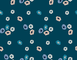 Simple floral seamless patterns. Flowers in blue color. Botanical collage in modern trendy style.