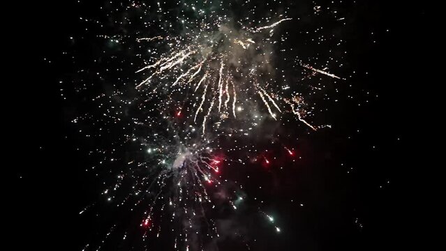 Fireworks in slow motion. New year celebration.