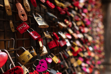 Love locks on the bridge of castelvecchio in verona