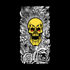 Grunge skulls. in the style of lino print. Vector illustration.