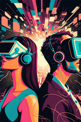 Man and woman playing metaverse, VR