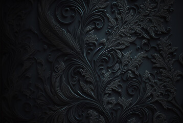 Background Illustration of seamless abstract black ornate floral vine pattern,generative ai.