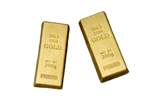 Two gold bars, isolated on a white background