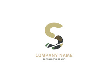 Original symbol S for logo. Letter in camouflage stylization for military and army theme for creative design template. Flat illustration EPS10