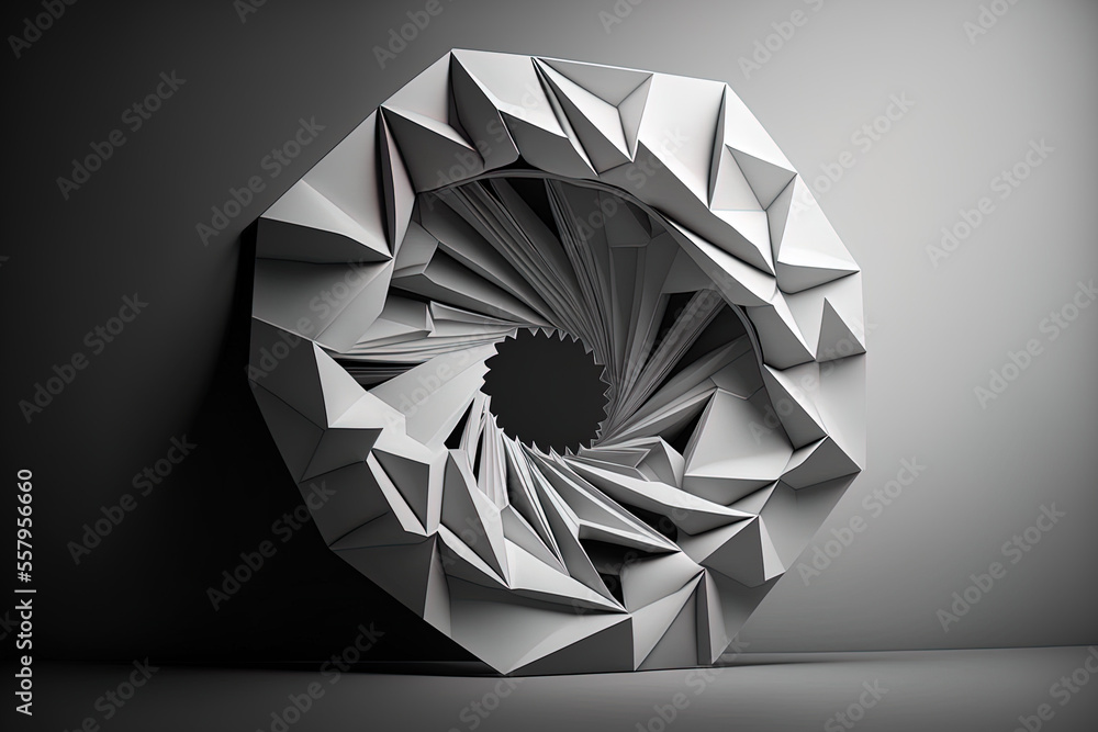 Poster white parametric inside of an abstract drawing. black sketch of a polygon. generative ai