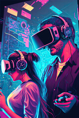 Man and woman play metaverse virtual digital, Metaverse, VR, AR