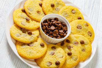 chocolate chip lemon yellow cookies on a plate