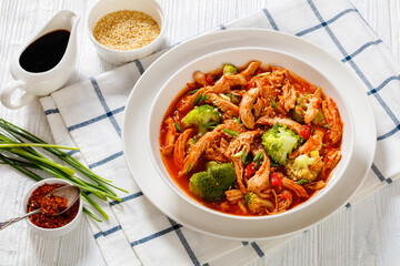 slow-cooked shredded chicken breast stew, top view