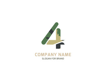 Original symbol 4 for logo. Letter in camouflage stylization for military and army theme for creative design template. Flat illustration EPS10