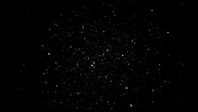 Golden shiny sparkling particles on black background. Seamless looping motion design. Video animation Ultra HD 4K 3840x2160