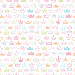 Fototapeta na wymiar Seamless backrgound with colored doodle crowns. Can be used for wallpaper, pattern fills, textile, web page background, surface textures.