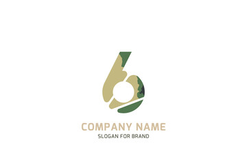 Original symbol 6 for logo. Letter in camouflage stylization for military and army theme for creative design template. Flat illustration EPS10