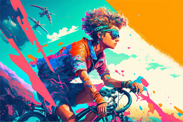 Illustration of  radical sports with bold and artistic color splashes  – Create with generative AI technology - obrazy, fototapety, plakaty