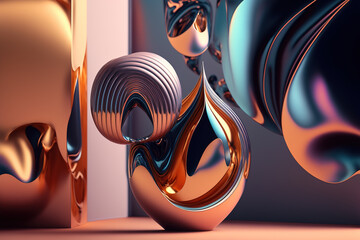 3D render abstract geometric background, holographic creative shapes
