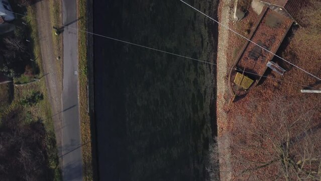 Historical Barge Docked Along The Naviglio Grande,Castelletto Di Cuggiono, Italy