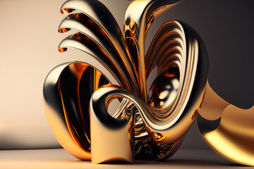 3D render abstract geometric background, golden creative shapes. Ai generated