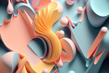 3D render abstract geometric background, pastel colorful creative shapes