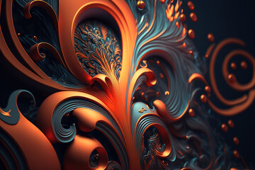 3D render abstract geometric background, orange and blue creative shapes. Ai generated