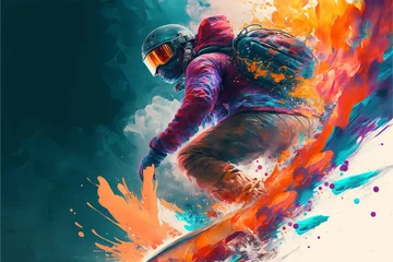Zelfklevend Fotobehang Illustration of  radical sports with bold and artistic color splashes  – Create with generative AI technology © Rieth