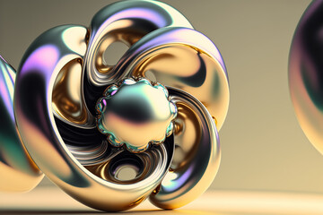 3D render abstract geometric background, pearl round creative shapes. Ai generated