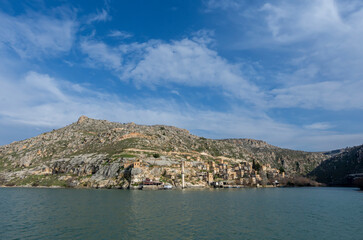 View of the abandoned old town in the district of Halfeti, Sanliurfa.