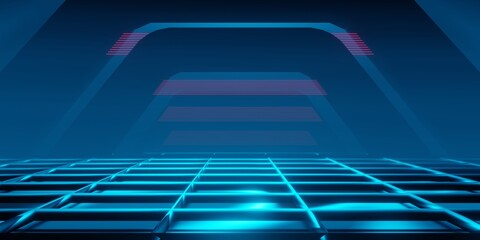 gaming background abstract wallpaper, cyberpunk style scifi game, neon glow of stage scene in pedestal display room, 3d illustration rendering, esports team concept