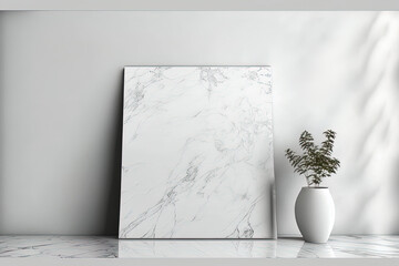 with a white marble backdrop. Generative AI