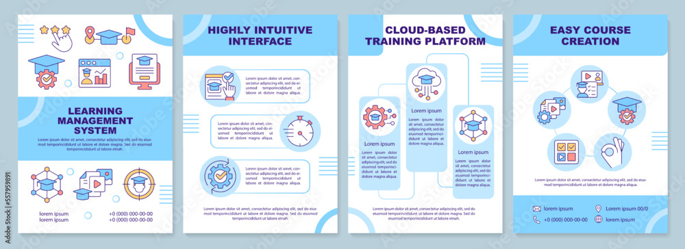 Aufkleber learning management system guideline blue brochure template. leaflet design with linear icons. edita