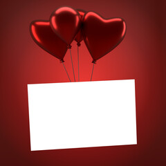 Shiny balloons with a blank card on a gradient stylized red background