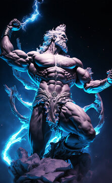 Zeus the god of thunder mythical statue digital illustration