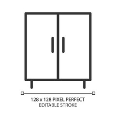 Cabinet pixel perfect linear icon. Decorative sideboard. Living room. Cupboard with doors. Home furniture store. Thin line illustration. Contour symbol. Vector outline drawing. Editable stroke