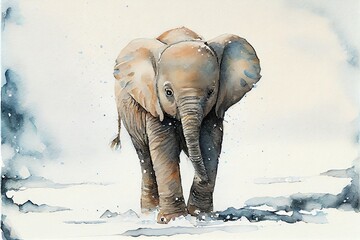 Fototapeta na wymiar Watercolor baby elephant. Generative AI