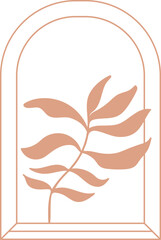 Arches and windows abstract logo set with palm leaf and moon design templates in trendy linear minimal style.