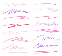 Hand drawn abstract underlines on white. Multicolored backgrounds with array of lines. Chaotic patterns. Colorful illustration. Sketchy elements