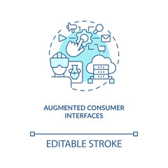 Augmented consumer interfaces turquoise concept icon. AI and data science solution abstract idea thin line illustration. Isolated outline drawing. Editable stroke. Arial, Myriad Pro-Bold fonts used