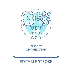 Marketing budget optimization turquoise concept icon. Data science in business abstract idea thin line illustration. Isolated outline drawing. Editable stroke. Arial, Myriad Pro-Bold fonts used